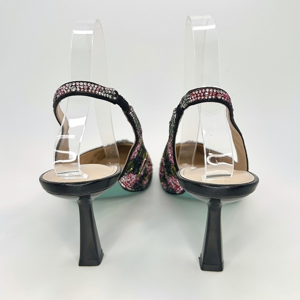 Betsey Johnson Clark Rhinestone Floral Slingback Pumps Black Pink Heels 10 NWOT - Picture 9 of 12